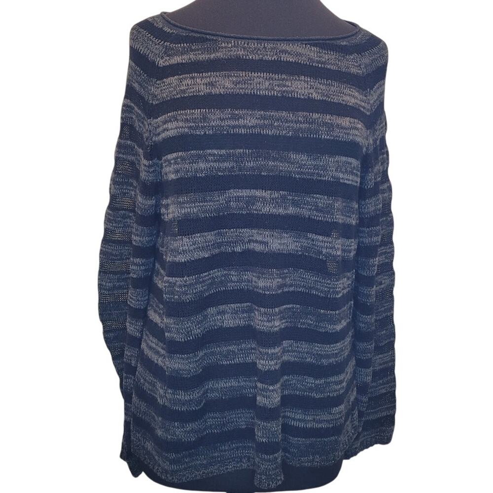 Eileen Fisher Sheer Striped Sweater Gray Black M